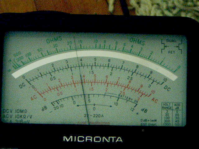 Voltage on the analog meter when measuring the output of the DIY/homemade 30kV high voltage power supply.