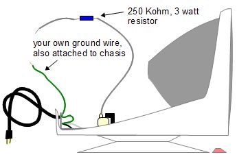 High voltage PC/computer monitor power supply - cutaway view after
      adding a ground wire and pulling the high voltage wire.