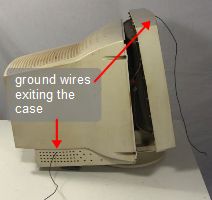 Where the ground wires exit the PC monitor HV power supply case.