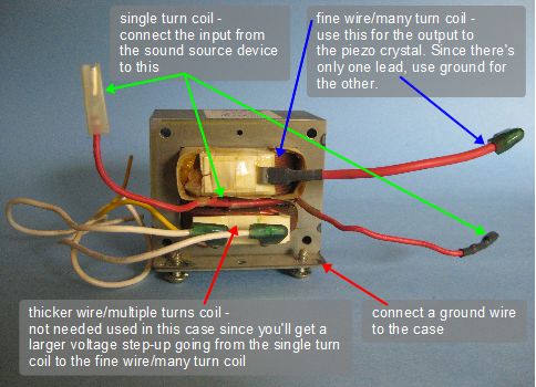 Which coils on a microwave oven transformer to use for stepping up the voltage for a piezoelectric speaker.