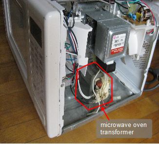 Location of the microwave oven transformer in a microwave oven.