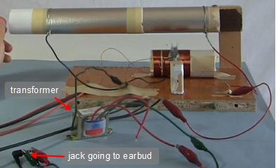 Crystal radio with transformer and jack going to iPhone earpod jack.