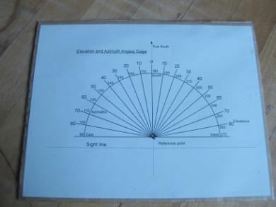 The azimuth gage printed out and attached to a piece of cardboard backing.