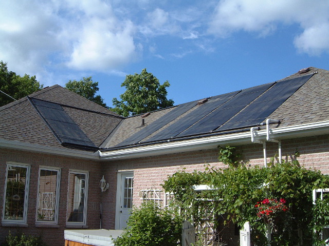 A commercial solar pool heating system.