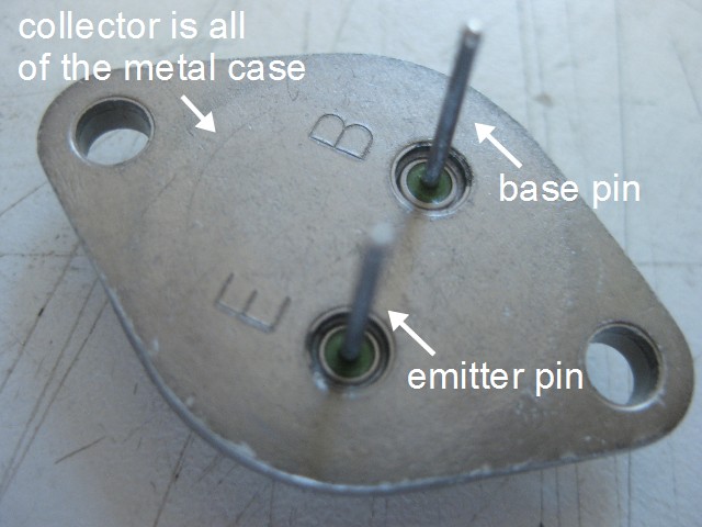 The 2N3055 power transistor electrical connections.