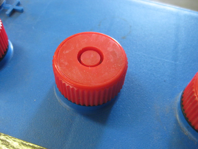 Hydrocap for one cell of a flooded lead acid battery - top view.