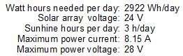 Example 1a solar array parameters for sizing solar array.