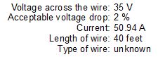 Example 1a wire sizing parameters for sizing solar array.