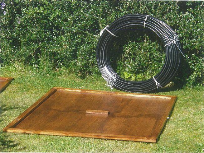 Solar pool heater simple plywood panel contstruction.