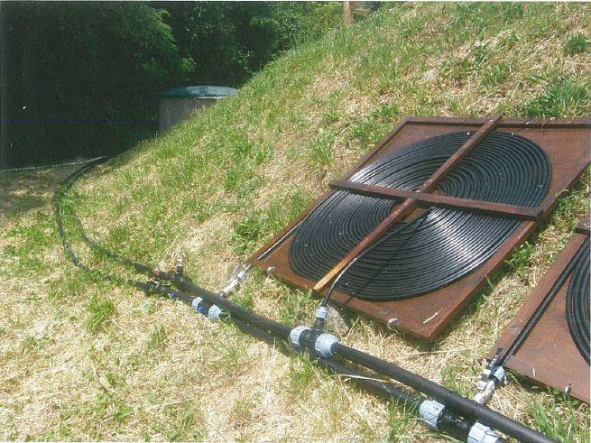 Pipework connection between pump & filter chamber and solar pool heater panels.