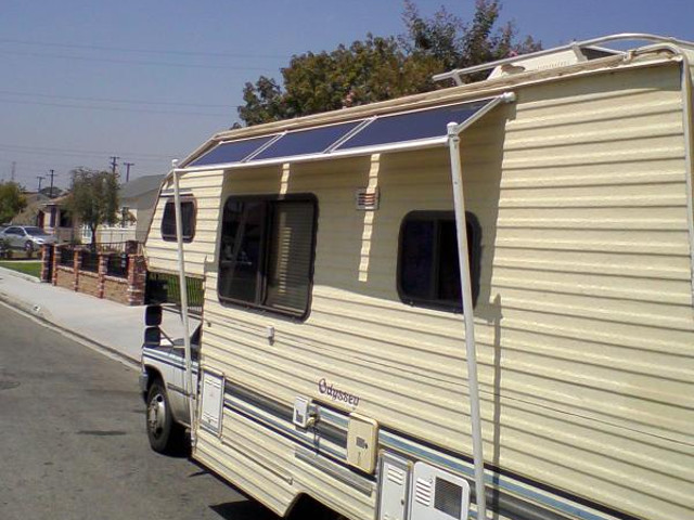 Solar panels on RV in the 45 degree position.