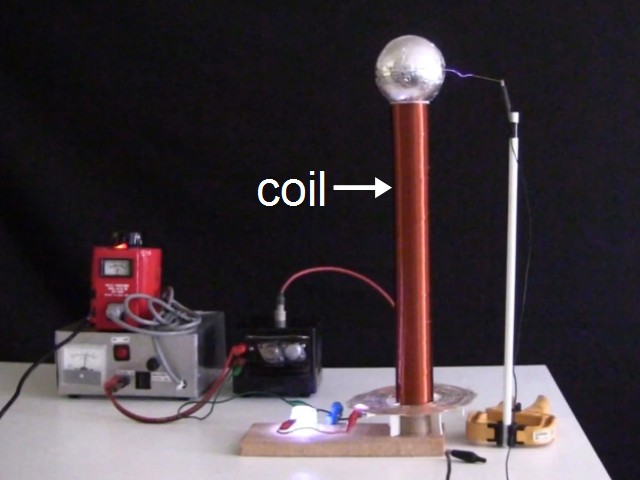 Secondary coil on a Tesla coil.