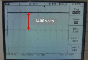 The oscilloscope output showing 1400 volts.