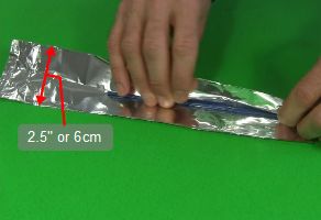 Cutting and folding the foil over the thick wire.