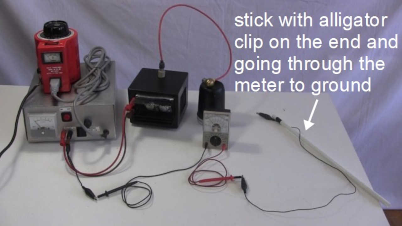 The setup for measuring the current from the high voltage flyback power supply.