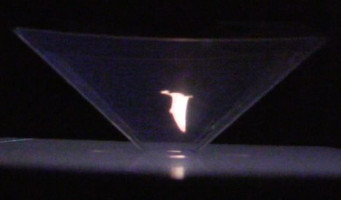 A flying pterodactyl hologram.