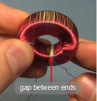 The gap between the two ends in the first coil for the joule thief.