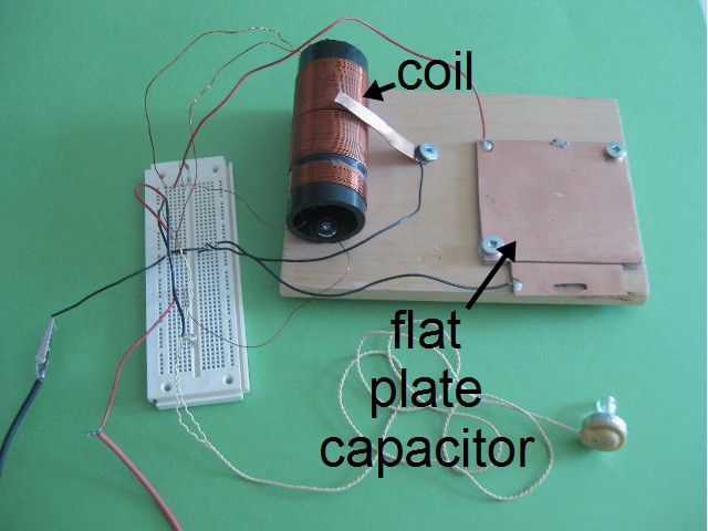 LC circuit in crystal radio with flat plate capacitor.