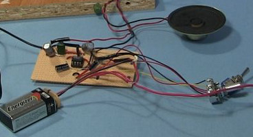 The DIY crystal radio amplifier soldered permanently onto a perfboard.