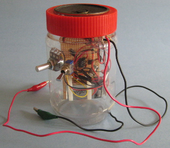 The homemade/DIY crystal radio amplifier in the jar before painting.