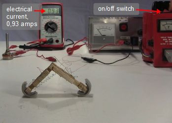 The setup for powering the nitinol wire/shape memory alloy 
      inchworm.