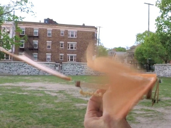 The shape of the ornithopter's wing material with the wings down.