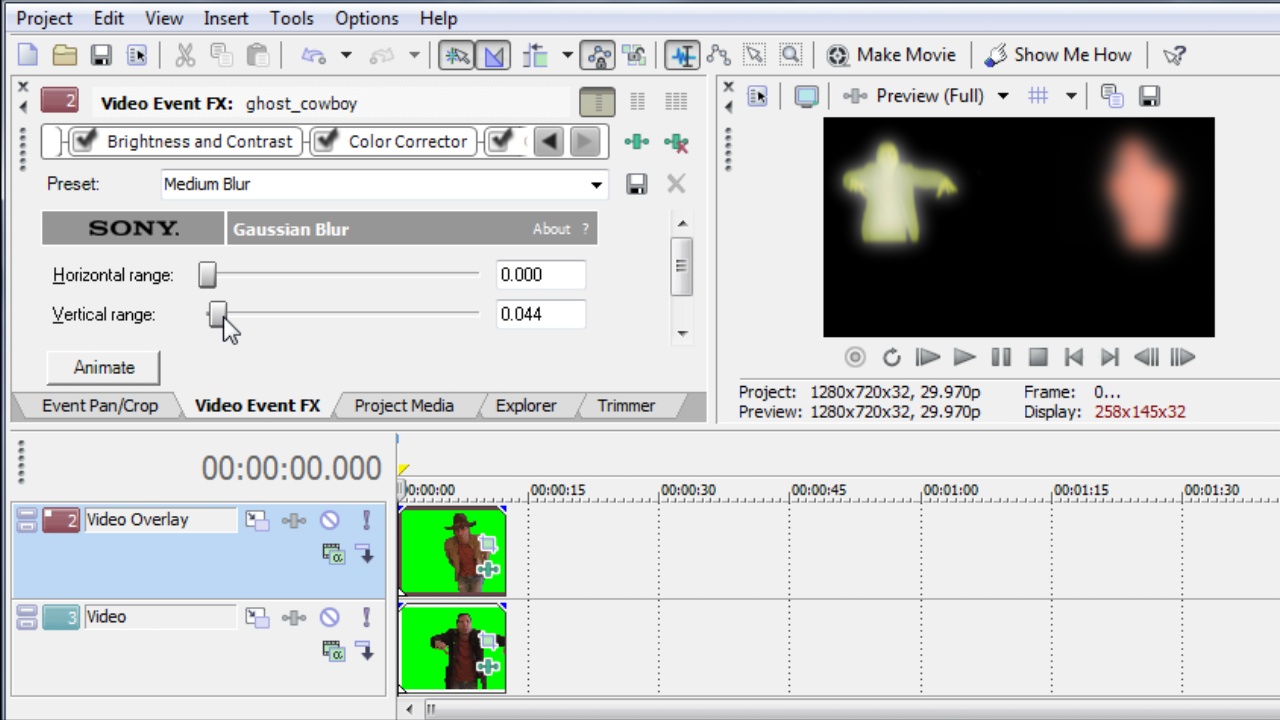 Creating ghosts in a video editor for the Pepper's ghost effect.