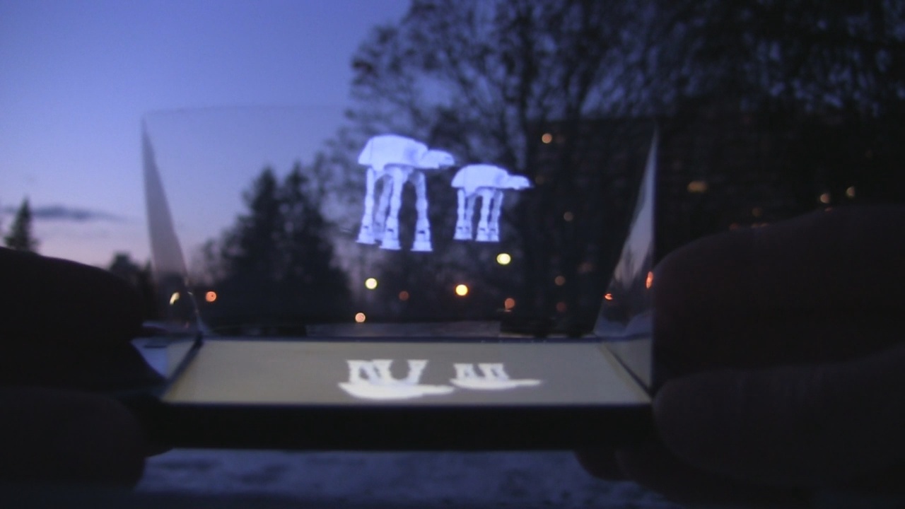 Star Wars AT-AT animation on smartphone doing Pepper's ghost.