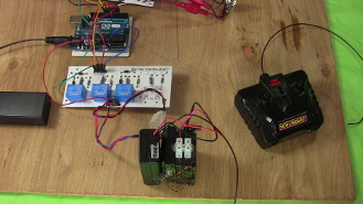 The circuit connected up to the RC receiver and Arduino.