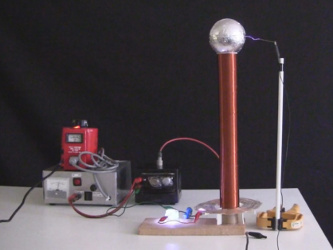Tesla coil with spiral primary coil.