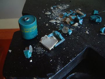 Barium titanate doorknob capacitor smashed open to show the
      capacitor plates.