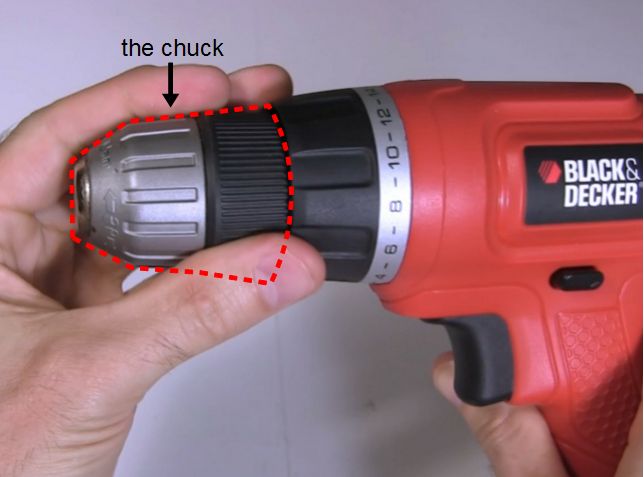 Chuck on a Black & Decker cordless drill.