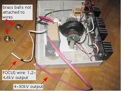 Interior of the DIY/homemade 30kV high voltage power supply side view.