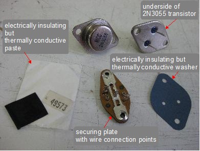 Parts for mounting the transistor to the heatsink.