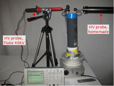 The setup for testing the high voltage power supply.