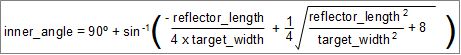 Formula for finding the inside reflector angle given the reflector length.