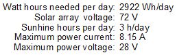 Example 1b solar array parameters for sizing solar array.