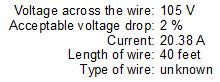 Example 1b wire sizing parameters for sizing solar array.