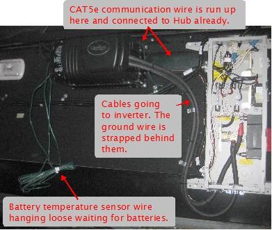 DC wiring between Midnite Solar E-Panel and Outback inverter plus BTS and Hub.