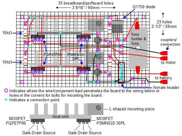 How to fit the H-bridge on a perf board.