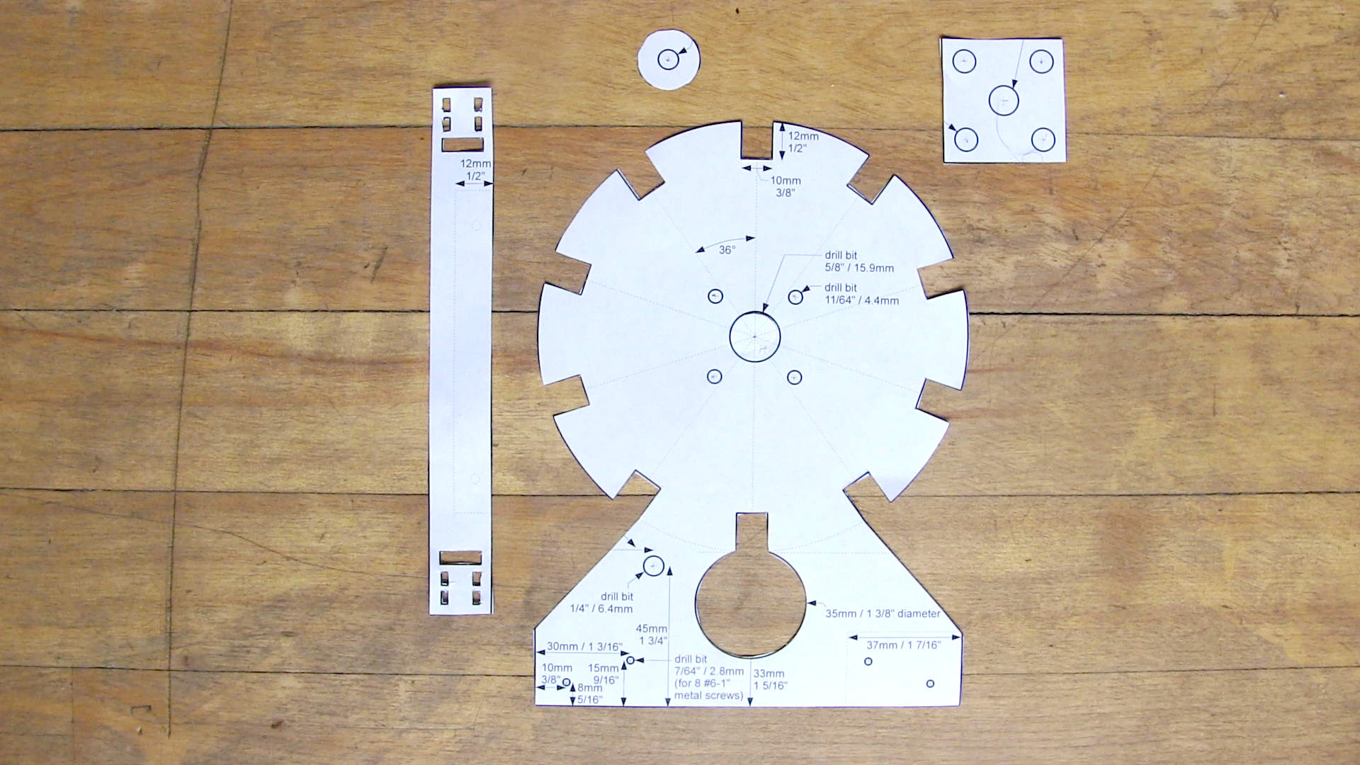 The corona motor template pieces all cut out.