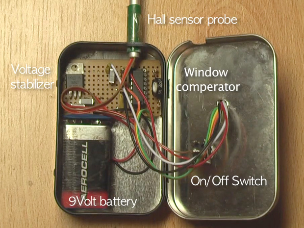 Inside the gauss meter case.