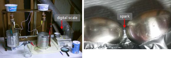 Test setup with digital scale for testing the affect of water conductivity on the Kelvin water dropper.