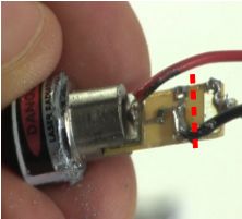 The laser pointer cylinder cut to the minimum, leaving only the laser diode.