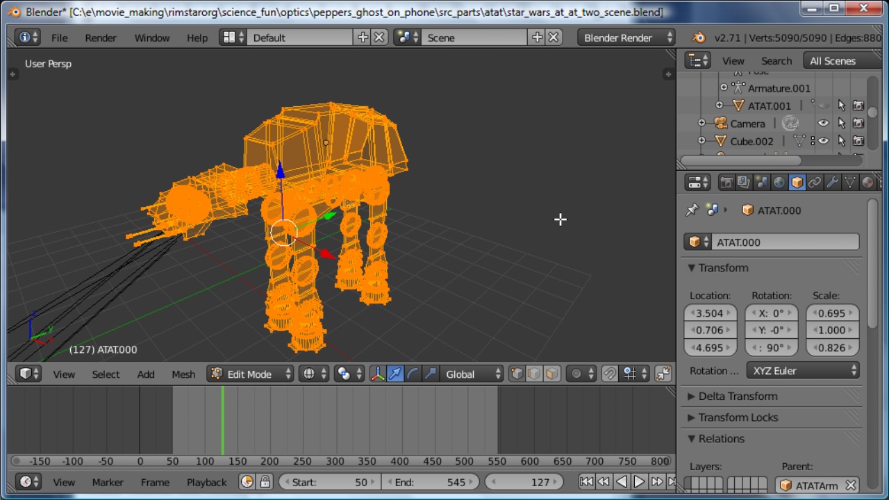 3D model of Star Wars AT-AT Imperial Walker in Blender.