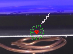 Photon going toward metal plate to demonstrate the photoelectric effect.