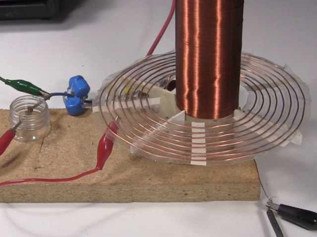 Spiral primary coil for the Tesla coil.