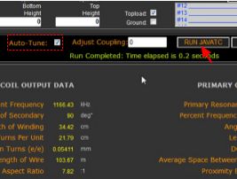 The auto-tune setting and the RUN JAVATC button in the JavaTC calculator..