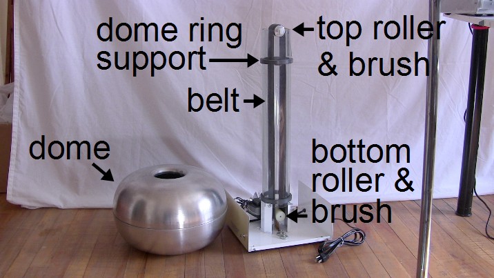 Overall view of the Van de Graaff generator parts.